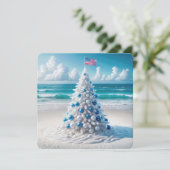 Amerikaanse kerstboom op het strand feestdagenkaart (Staand voorkant)
