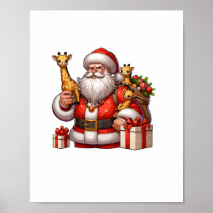 Amerikaanse Kerstman die Giraffe Kerstcadeau Vasth Poster