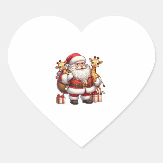 Amerikaanse Kerstman met Giraffe Cadeau Xmas Hart Sticker