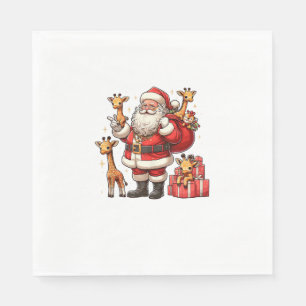 Amerikaanse Kerstman met Giraffe Cadeau Xmas Servet