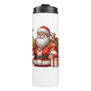 Amerikaanse Kerstman met Giraffe Cadeau Xmas Thermosbeker