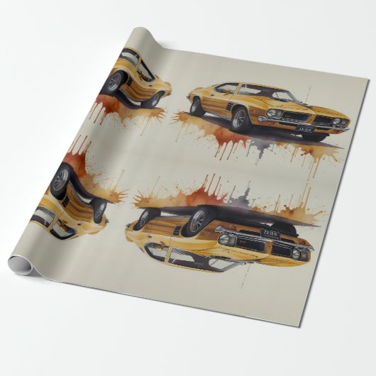 Amerikaanse klassieke gele auto cadeaupapier (Uitgerold)