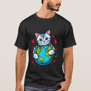 Amerikaanse Korthaar Kat Aardedag Knuffel Liefde E T-shirt