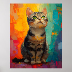 Amerikaanse Korthaar Kat met Abstracte Kleuren Poster