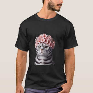 Amerikaanse Korthaar Kat met Sakura Kroon - Schatt T-shirt
