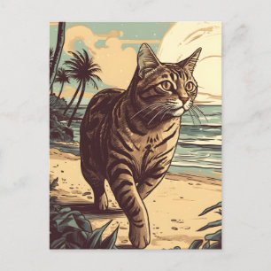 Amerikaanse Korthaar Kat op een tropisch strand Briefkaart