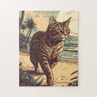 Amerikaanse Korthaar Kat op een tropisch strand Legpuzzel