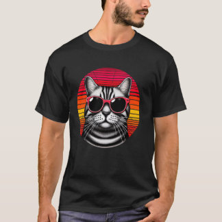 Amerikaanse Korthaar Kat Retro Vintage Zonsonderga T-shirt