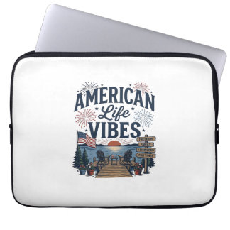 Amerikaanse Levensvibes Patriottische Meer Vector  Laptop Sleeve