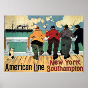 AMERIKAANSE LINE VINTAGE TRAVEL 1900 POSTER