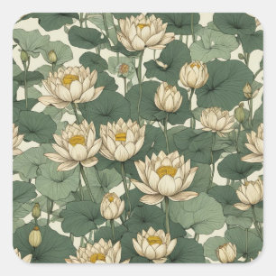 Amerikaanse Lotus bloemen patroon Vierkante Sticker