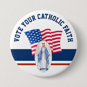 Amerikaanse Maagd Mary STEMT MET Vlag Ronde Button 7,6 Cm