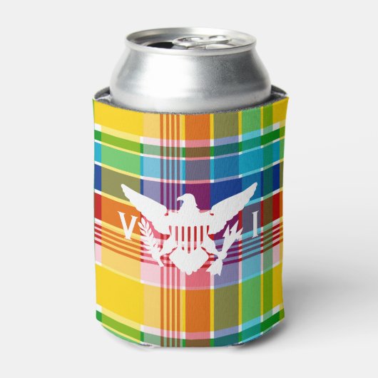 Amerikaanse Maagdeneilanden Madras Pattern & Flag Blikjeskoeler (Blikje Voorkant)