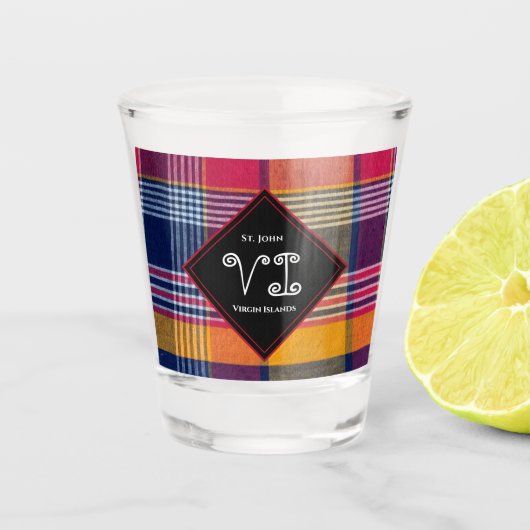 Amerikaanse Maagdeneilanden St. John USVI Madras U Shot Glas (Voorkant)