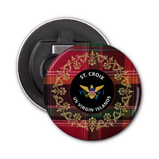Amerikaanse Maagdeneilanden vlag St. Croix Madras Button Flesopener (Voorkant)