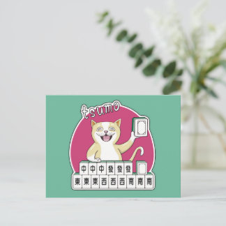 Amerikaanse Mahjong Kat Tsumo Zelf Trek Winst Briefkaart
