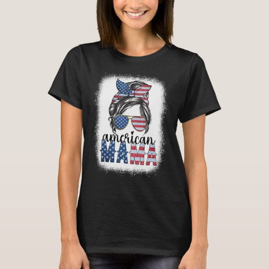 Amerikaanse Mama 4 juli Messy Bun USA Vlag Ameri T-shirt (Voorkant)