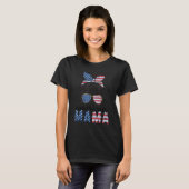 Amerikaanse Mama 4 juli Messy Bun USA Vlag Ameri T-shirt (Voorkant volledig)