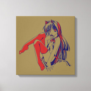 Amerikaanse Manga Neko Catgirl Kawaii Anime Canvas Afdruk