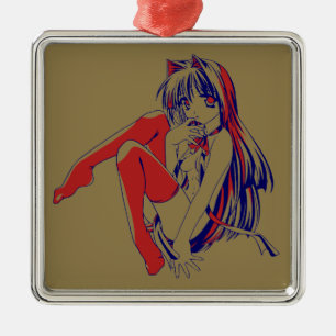 Amerikaanse Manga Neko Catgirl Kawaii Anime Metalen Ornament