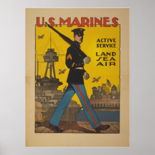 Amerikaanse mariniers. Actieve service. Land Zee A Poster