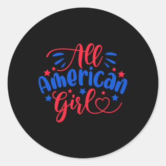 Amerikaanse Meisje Onafhankelijkheidsdag 4th Juli  Ronde Sticker