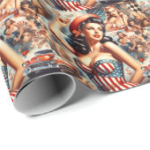 Amerikaanse Meisje Pin-Up Collage Cadeaupapier (Rol Hoek)