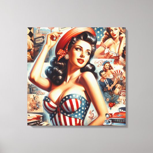 Amerikaanse Meisje Pin-Up Collage Canvas Afdruk (Voorkant)
