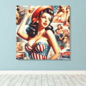 Amerikaanse Meisje Pin-Up Collage Canvas Afdruk (Insitu (Houten vloer))