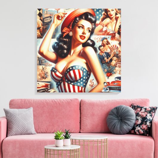 Amerikaanse Meisje Pin-Up Collage Canvas Afdruk (Insitu (Woonkamer))
