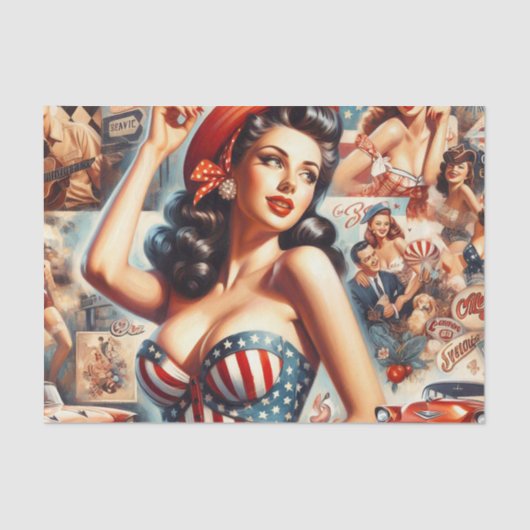 Amerikaanse Meisje Pin-Up Collage Tissuepapier (Voorkant)