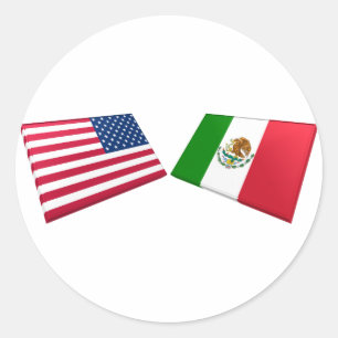 Amerikaanse & Mexicaanse vlaggen Ronde Sticker