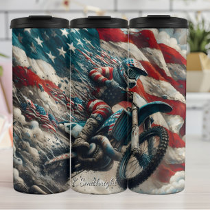 Amerikaanse Motocross Vlag Kunstprint Thermosbeker