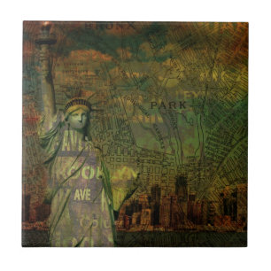 Amerikaanse New York Kaart Vrijheidsbeeld Tegeltje
