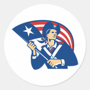Amerikaanse Patriot Minuteman met vlag retro Ronde Sticker