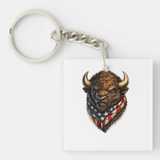 Amerikaanse Patriottische Bizonkop Grafiek Sleutelhanger