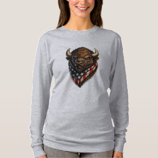 Amerikaanse Patriottische Bizonkop Grafiek T-shirt