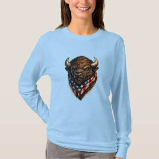 Amerikaanse Patriottische Buffalo Kop Grafiek T-shirt