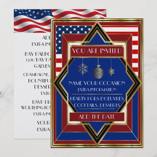 Amerikaanse patriottische deco-kerstuitnodiging kaart (Voorkant / Achterkant)