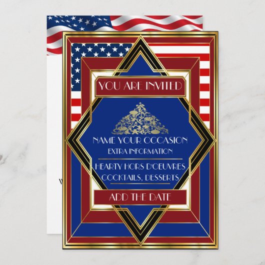 Amerikaanse patriottische deco-kerstuitnodiging kaart (Voorkant / Achterkant)