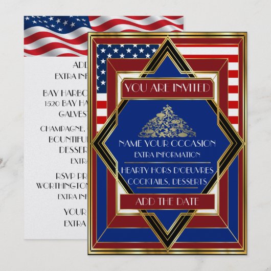 Amerikaanse patriottische deco-kerstuitnodiging kaart (Voorkant / Achterkant)
