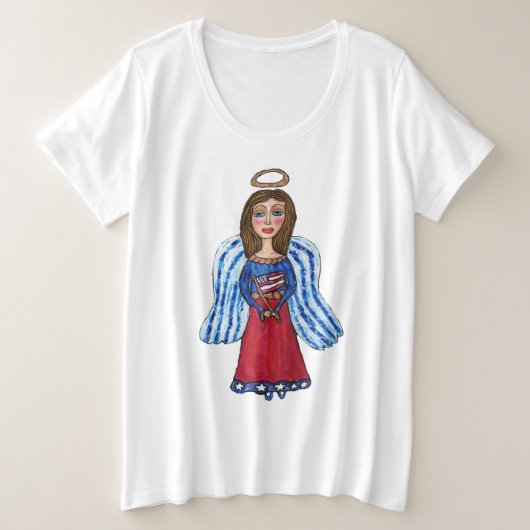 Amerikaanse Patriottische Engel Rood Wit Blauw Vla Grote Maat T-shirt (Design voorkant)