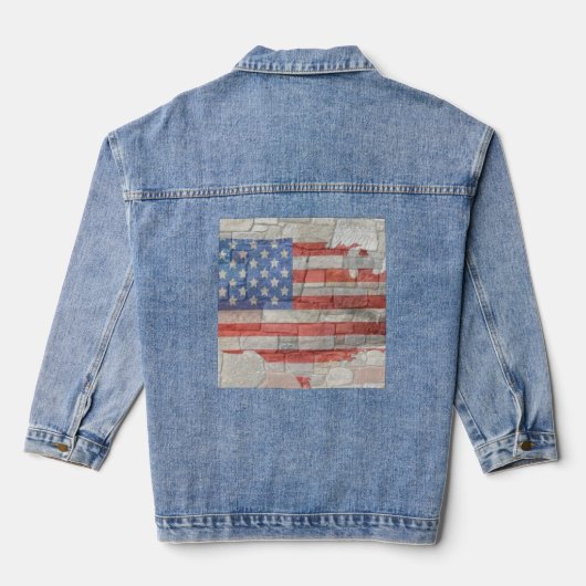 -Amerikaanse Patriottische Kaart Vlag op Muur Denim Jacket (Achterkant)