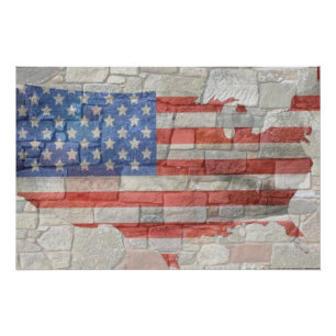 -Amerikaanse Patriottische Kaart Vlag op Muur Perfect Poster