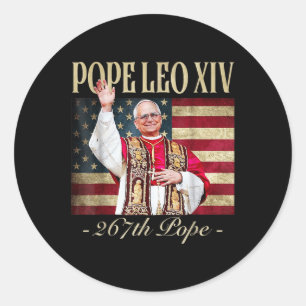 Amerikaanse Paus Leo XIV 267e Amerikaanse Vlag Kat Ronde Sticker