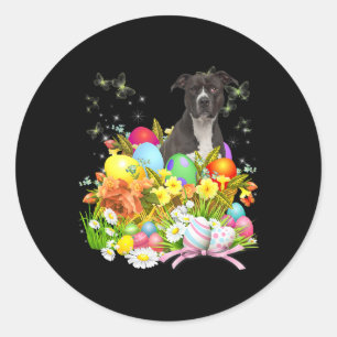 Amerikaanse pit bull Bunny Dog met paaseierbaars Ronde Sticker