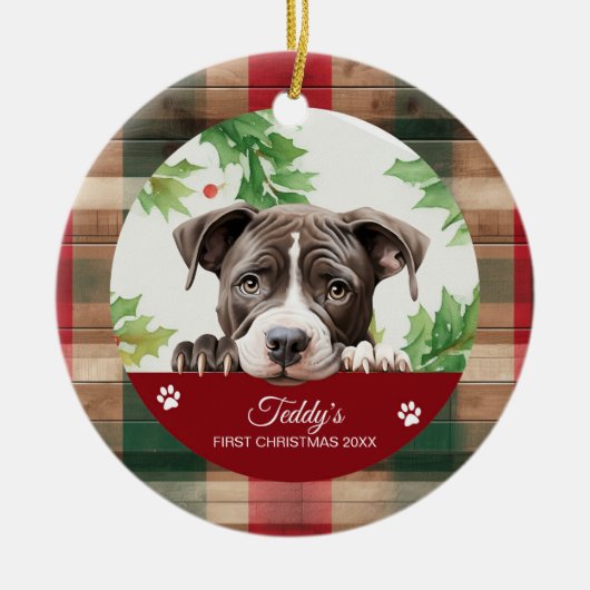 Amerikaanse Pit Bull Persoonlijke Kerstmis Keramisch Ornament (Voorkant)