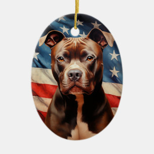 Amerikaanse Pit Bull Terrier Amerikaanse vlag Keramisch Ornament