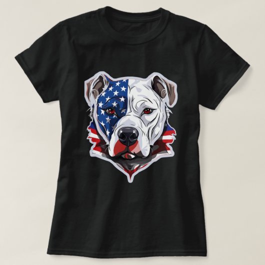 Amerikaanse Pitbull met Amerikaanse vlag achtergro T-shirt (Design voorkant)