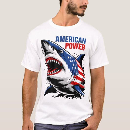 Amerikaanse Power Shark T-Shirt Design (Voorkant)